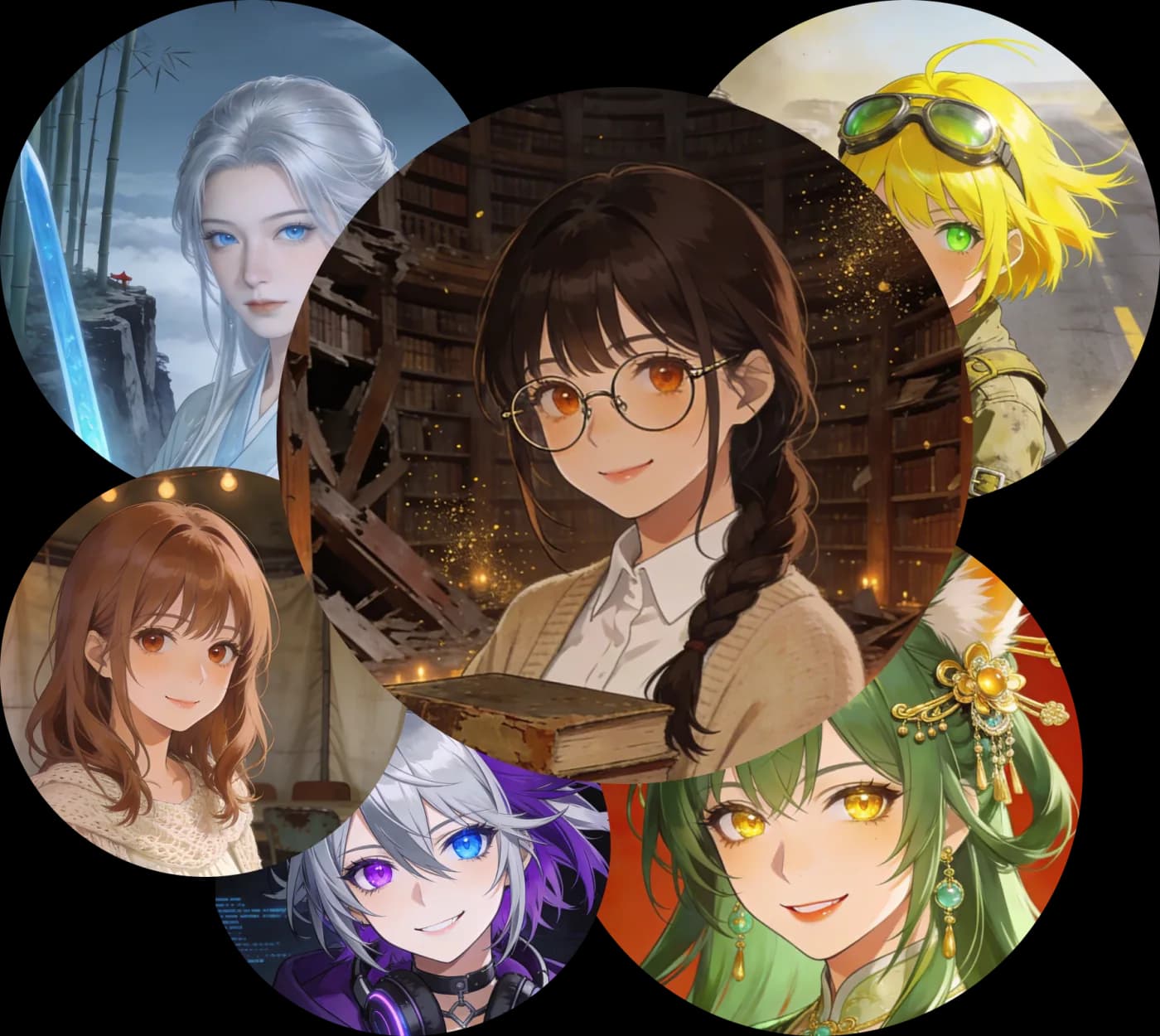 A collage of distinct AI characters